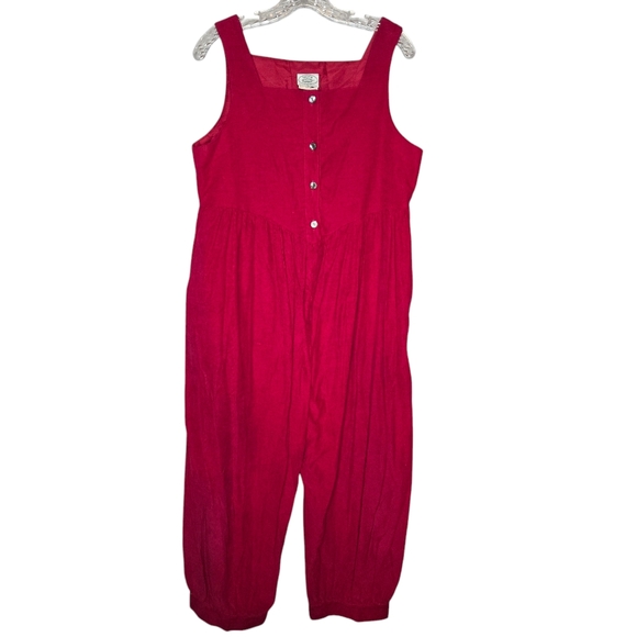 Laura Ashley Vintage 80s Hot Pink Corduroy Jumpsuit Sleeveless Size Medium Solid - Picture 2 of 9